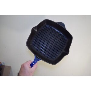 Le Creuset Cobalt Blue Enameled Cast Iron Square Grill Pan 26 Made in France